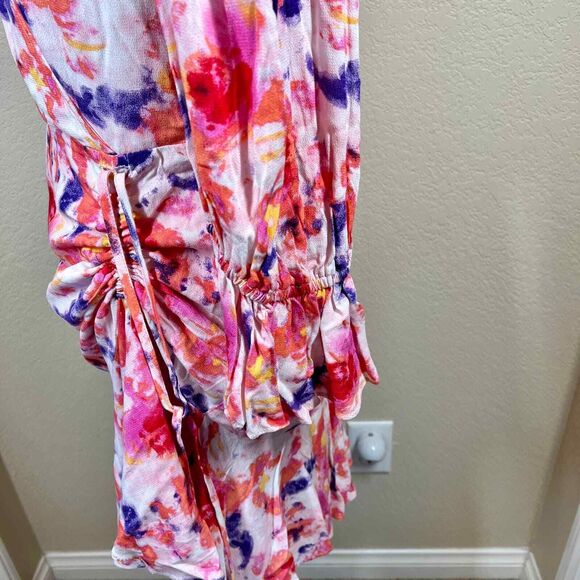 Betsey Johnson pink dress floral side ruched long sleeve size 8 soft girl barbie - Picture 12 of 16